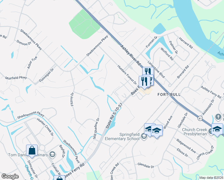 map of restaurants, bars, coffee shops, grocery stores, and more near 2945 Dove Haven Court in Charleston