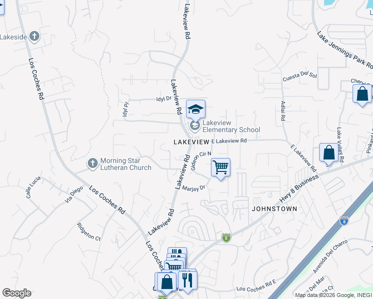map of restaurants, bars, coffee shops, grocery stores, and more near in Lakeside