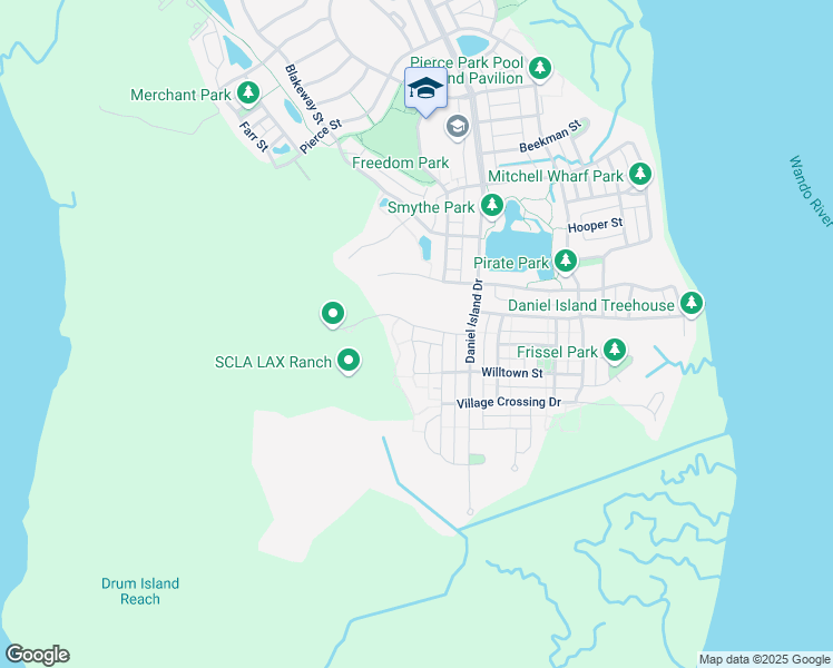 map of restaurants, bars, coffee shops, grocery stores, and more near 1637 Oak Leaf Street in Charleston