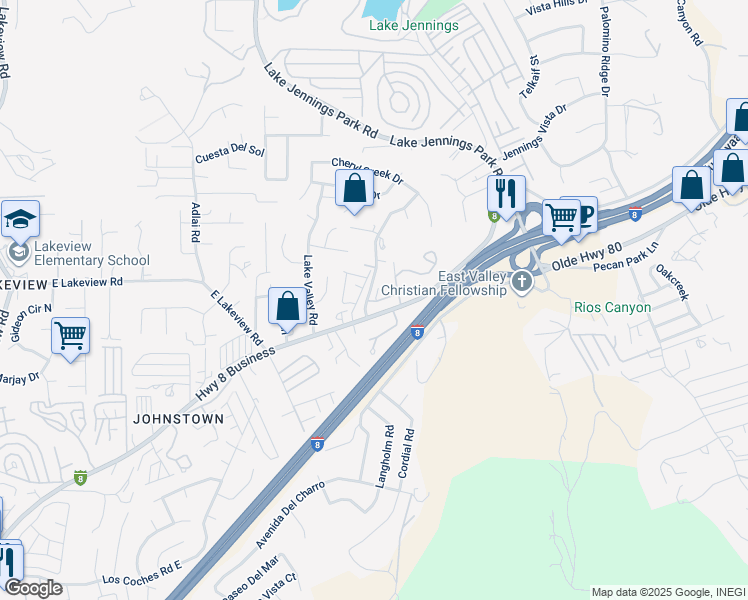 map of restaurants, bars, coffee shops, grocery stores, and more near 13800 Pinkard Way in El Cajon