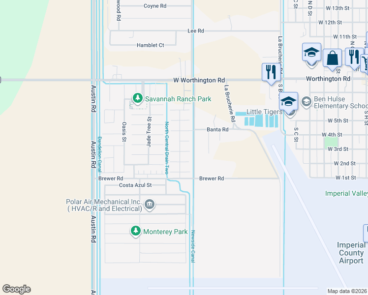 map of restaurants, bars, coffee shops, grocery stores, and more near 2601-2649 Nance Rd in Imperial