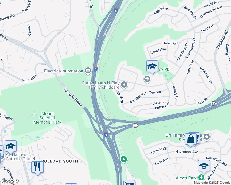 map of restaurants, bars, coffee shops, grocery stores, and more near 5522 Bloch Street in San Diego