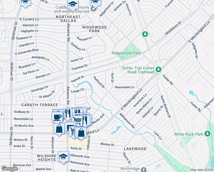 map of restaurants, bars, coffee shops, grocery stores, and more near 4510 Saint Landry Drive in Dallas