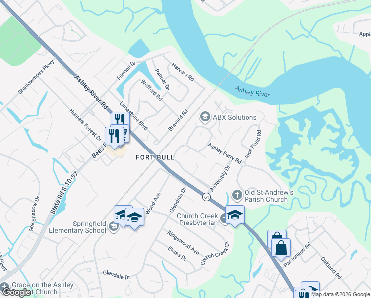 map of restaurants, bars, coffee shops, grocery stores, and more near 2766 Jobee Drive in Charleston