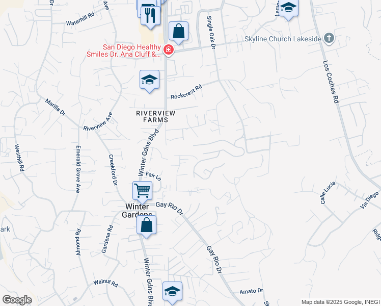 map of restaurants, bars, coffee shops, grocery stores, and more near 12166 Saddle Rock Road in Lakeside