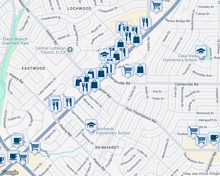 map of restaurants, bars, coffee shops, grocery stores, and more near 1311 Rio Hondo Drive in Dallas