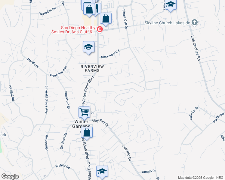 map of restaurants, bars, coffee shops, grocery stores, and more near 12166 Saddle Rock Road in Lakeside
