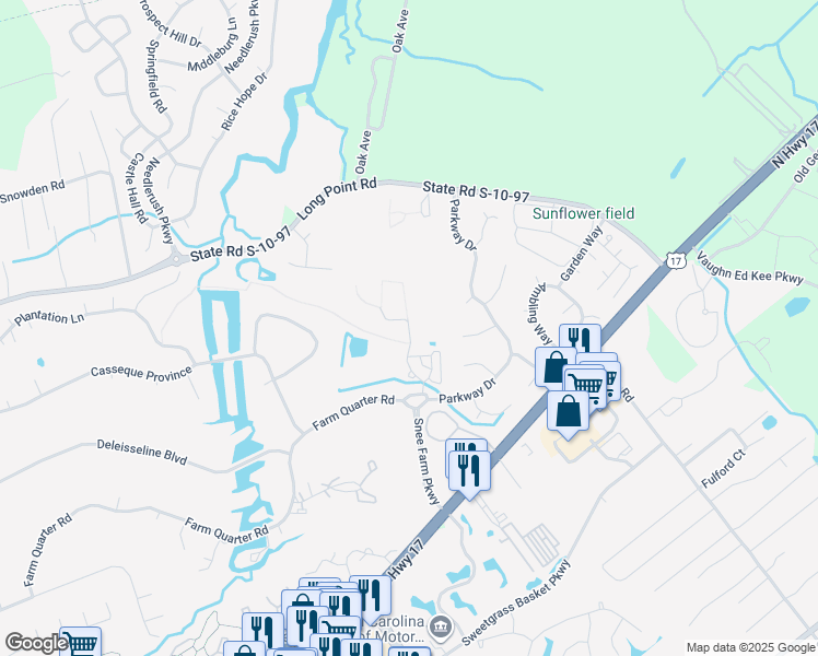 map of restaurants, bars, coffee shops, grocery stores, and more near 1259 Club Drive in Mount Pleasant