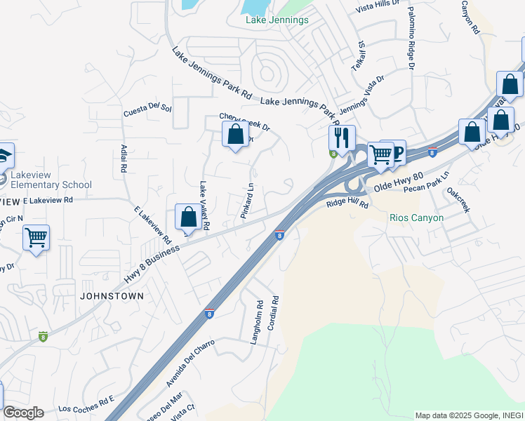 map of restaurants, bars, coffee shops, grocery stores, and more near 22 Pinkard Way in El Cajon