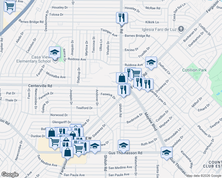 map of restaurants, bars, coffee shops, grocery stores, and more near 2718 Centerville Road in Dallas