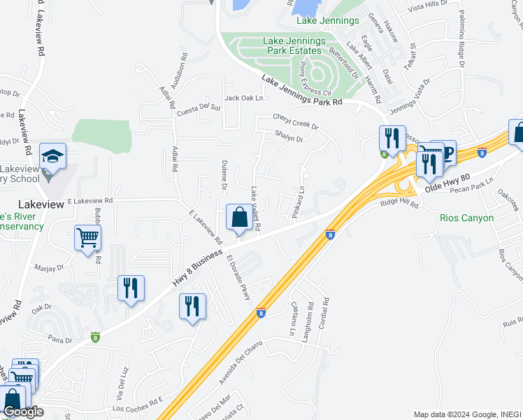 map of restaurants, bars, coffee shops, grocery stores, and more near 13732 Wyeth Road in El Cajon