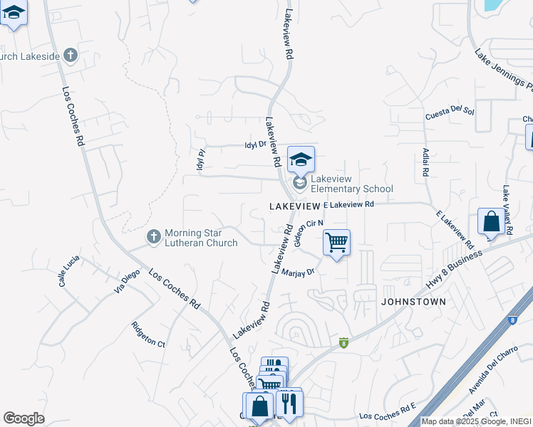 map of restaurants, bars, coffee shops, grocery stores, and more near 13216 West Lakeview Road in Lakeside