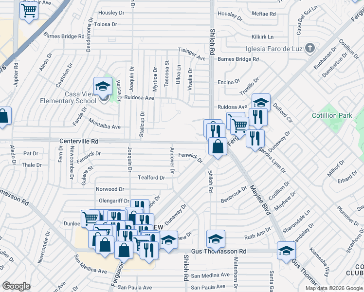 map of restaurants, bars, coffee shops, grocery stores, and more near 2608 Centerville Road in Dallas