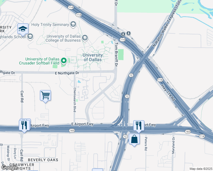 map of restaurants, bars, coffee shops, grocery stores, and more near 2011 Texas Plaza Drive in Irving