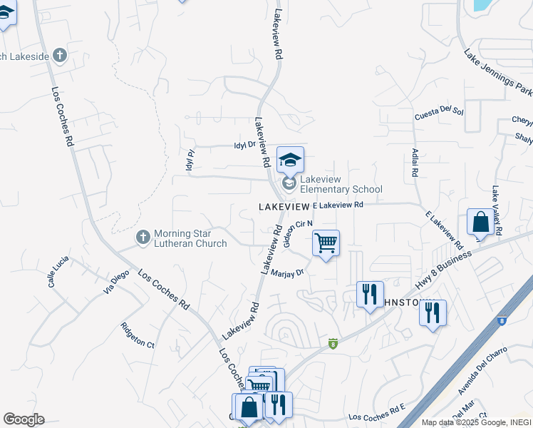 map of restaurants, bars, coffee shops, grocery stores, and more near 13216 West Lakeview Road in Lakeside
