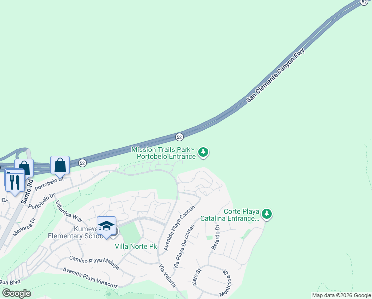 map of restaurants, bars, coffee shops, grocery stores, and more near 11284 Portobelo Drive in San Diego