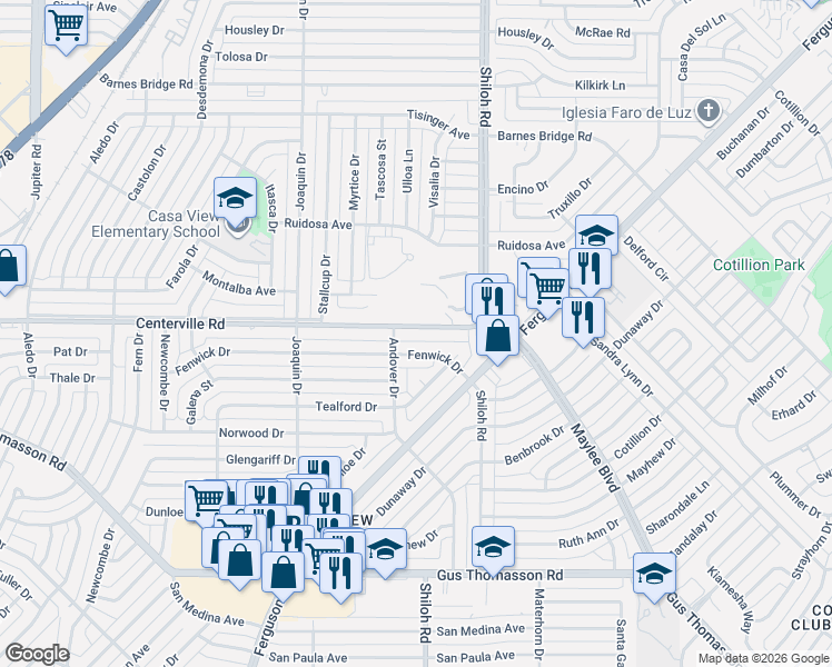 map of restaurants, bars, coffee shops, grocery stores, and more near 2608 Centerville Road in Dallas