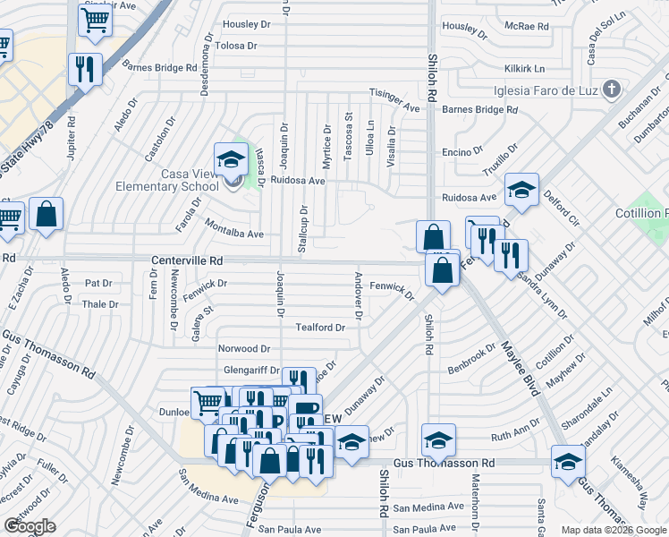 map of restaurants, bars, coffee shops, grocery stores, and more near 2508 Centerville Road in Dallas