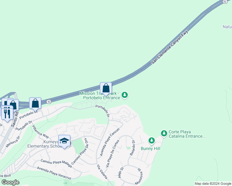 map of restaurants, bars, coffee shops, grocery stores, and more near 11182 1/2 Portobelo Drive in San Diego