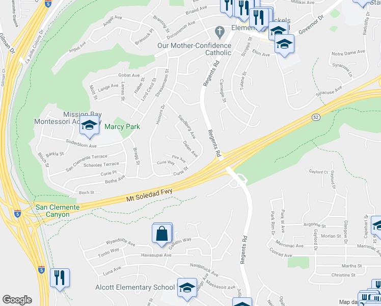 map of restaurants, bars, coffee shops, grocery stores, and more near 5422 Dalen Avenue in San Diego