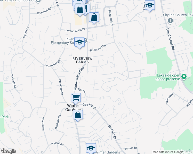 map of restaurants, bars, coffee shops, grocery stores, and more near 12140 Saddle Rock Road in Lakeside