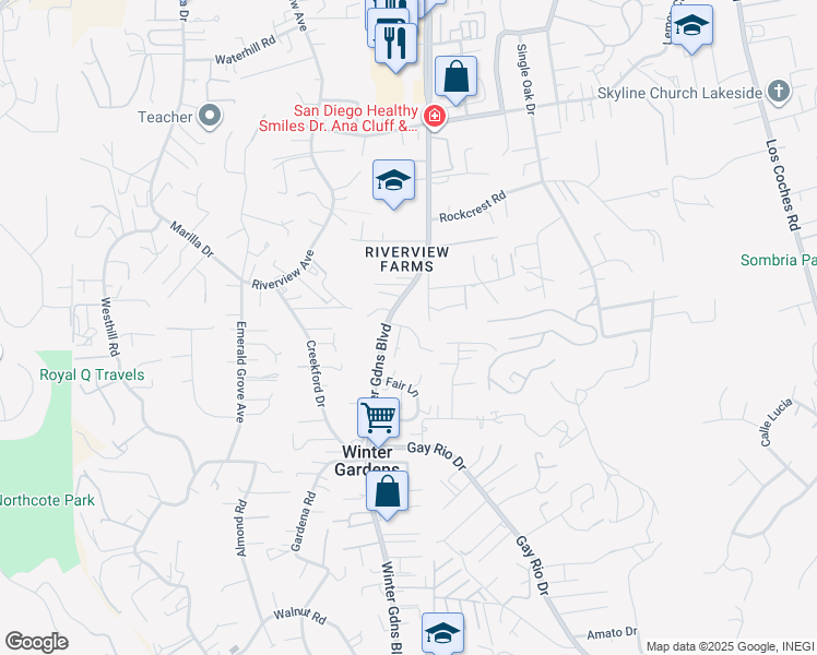 map of restaurants, bars, coffee shops, grocery stores, and more near 12071 Sterling Hill Lane in Lakeside