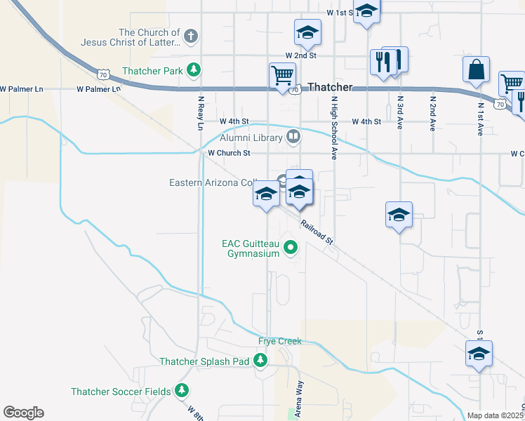 map of restaurants, bars, coffee shops, grocery stores, and more near 486 N Stadium Ave in Thatcher