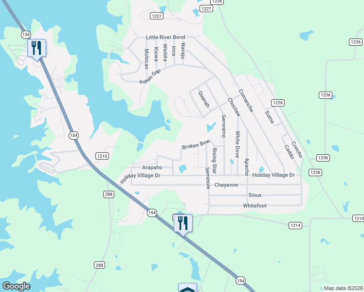 map of restaurants, bars, coffee shops, grocery stores, and more near 405 Broken Bow in Quitman