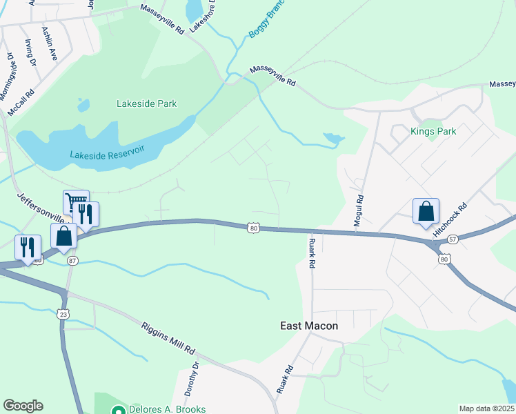 map of restaurants, bars, coffee shops, grocery stores, and more near 3355 Finneydale Court South in Macon
