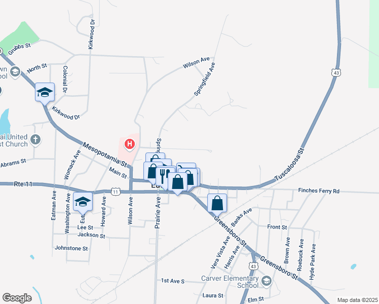 map of restaurants, bars, coffee shops, grocery stores, and more near 115 Pickens Street in Eutaw