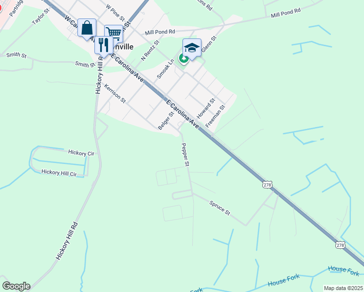 map of restaurants, bars, coffee shops, grocery stores, and more near 688-900 Pepper St in Varnville