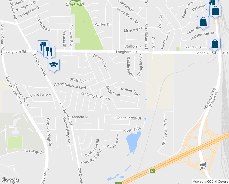 map of restaurants, bars, coffee shops, grocery stores, and more near 901 Kentucky Derby Lane in Fort Worth