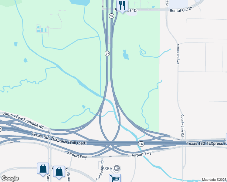 map of restaurants, bars, coffee shops, grocery stores, and more near 5200 International Pkwy in Fort Worth