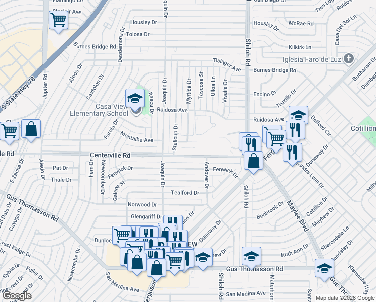 map of restaurants, bars, coffee shops, grocery stores, and more near 2508 Centerville Road in Dallas