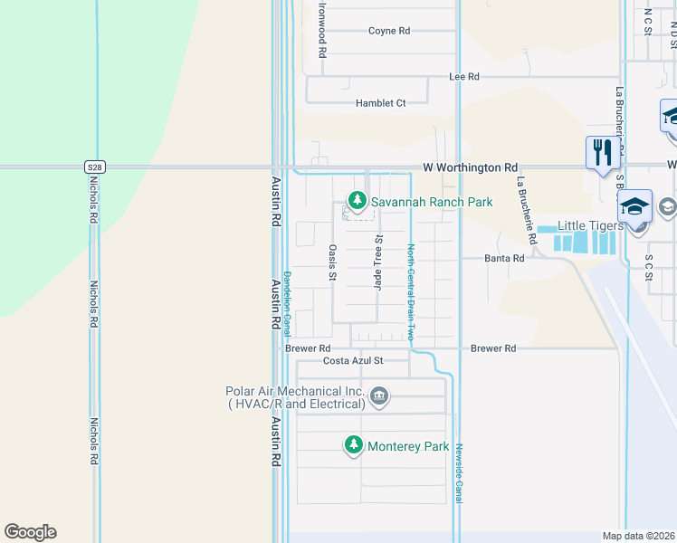 map of restaurants, bars, coffee shops, grocery stores, and more near 2644 Oasis Street in Imperial