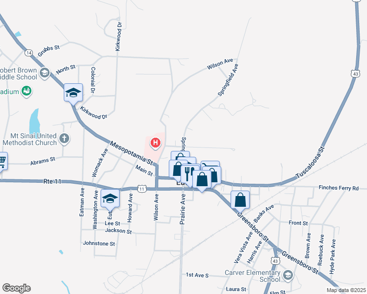 map of restaurants, bars, coffee shops, grocery stores, and more near 431 Springfield Avenue in Eutaw