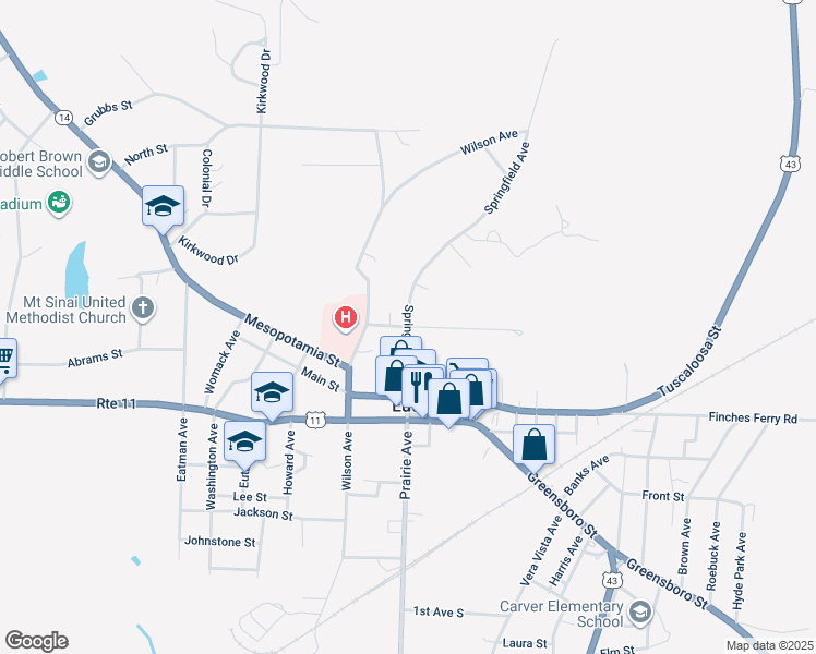 map of restaurants, bars, coffee shops, grocery stores, and more near 431 Springfield Avenue in Eutaw