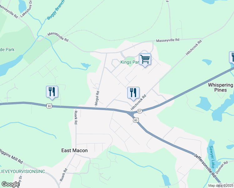 map of restaurants, bars, coffee shops, grocery stores, and more near 3746 Piedmont Drive in Macon