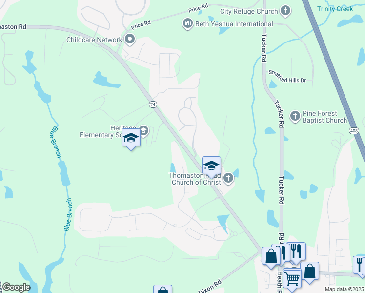 map of restaurants, bars, coffee shops, grocery stores, and more near 6000 Mercer University Drive in Macon