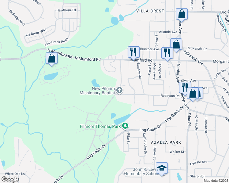 map of restaurants, bars, coffee shops, grocery stores, and more near 3500 Hollingsworth Road in Macon