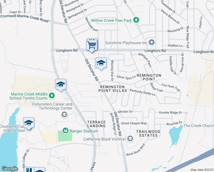 map of restaurants, bars, coffee shops, grocery stores, and more near 5816 Giddyup Lane in Fort Worth