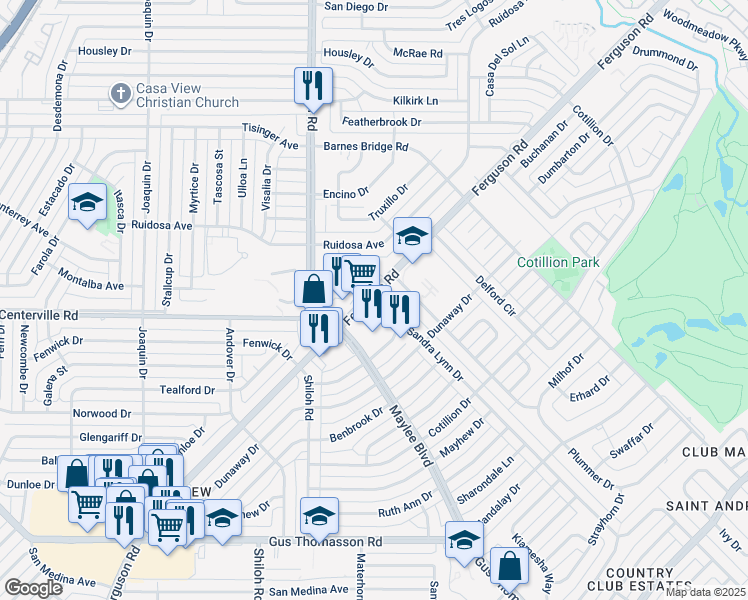 map of restaurants, bars, coffee shops, grocery stores, and more near 10861 Ferguson Road in Dallas