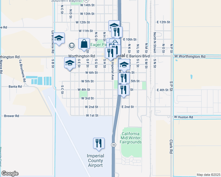 map of restaurants, bars, coffee shops, grocery stores, and more near 411 South Imperial Avenue in Imperial