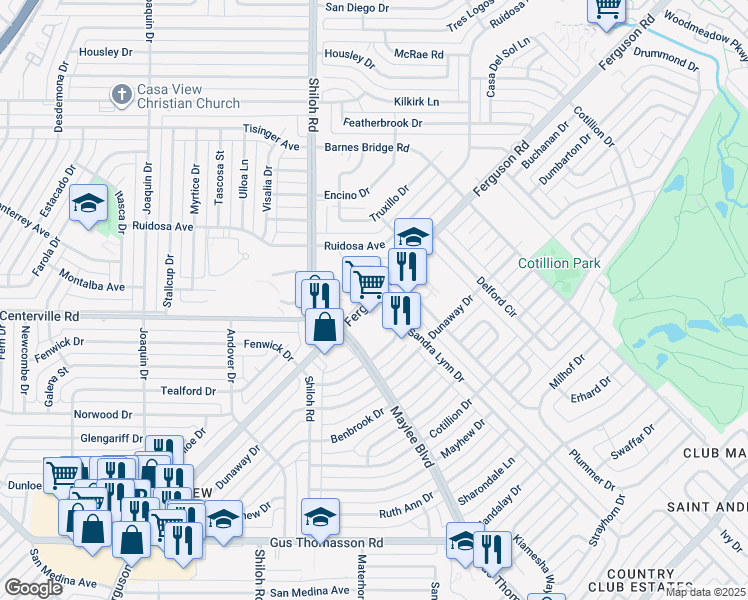 map of restaurants, bars, coffee shops, grocery stores, and more near 10861 Ferguson Road in Dallas