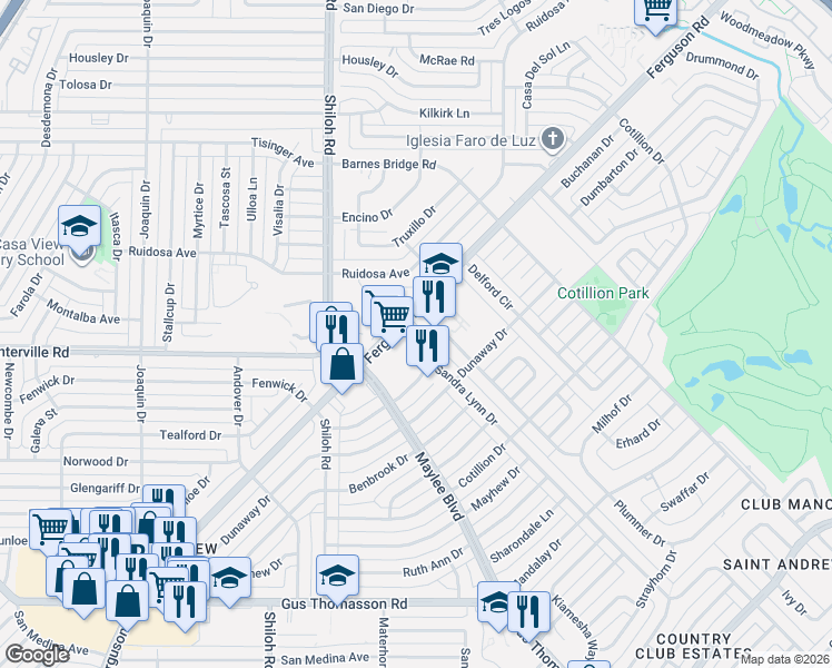map of restaurants, bars, coffee shops, grocery stores, and more near 10861 Ferguson Road in Dallas