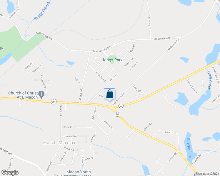 map of restaurants, bars, coffee shops, grocery stores, and more near 3357 Kings Park Circle in Macon