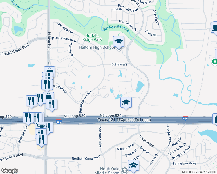 map of restaurants, bars, coffee shops, grocery stores, and more near 5445 Wedge Wood Drive in Haltom City