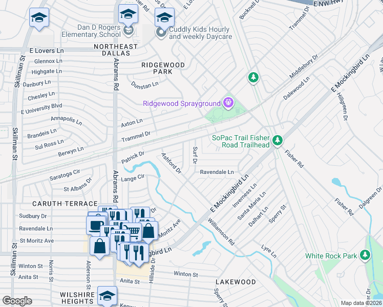 map of restaurants, bars, coffee shops, grocery stores, and more near 4550 Saint Landry Drive in Dallas