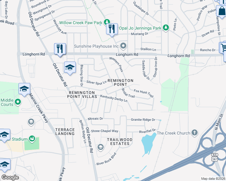 map of restaurants, bars, coffee shops, grocery stores, and more near 948 Jockey Club Lane in Fort Worth