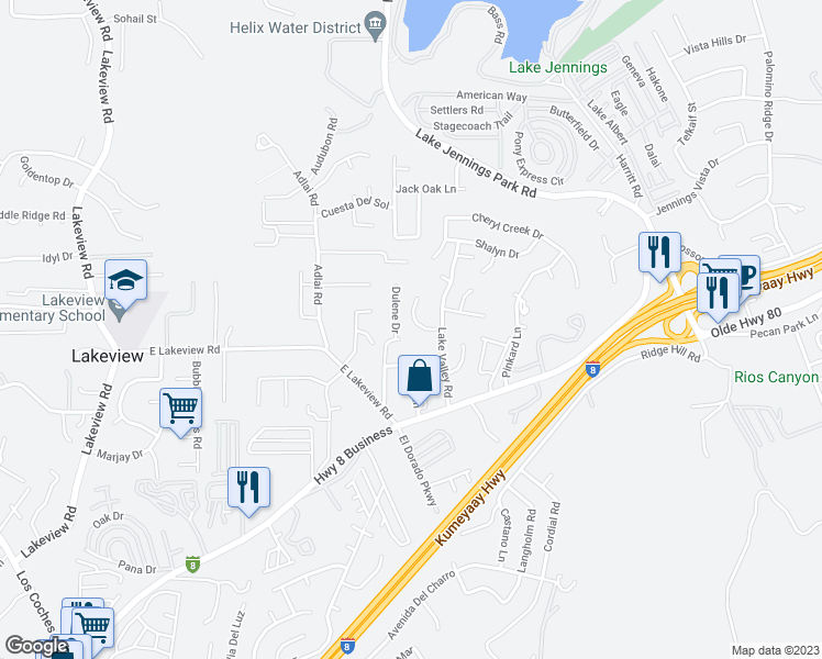 map of restaurants, bars, coffee shops, grocery stores, and more near 13651 Summer Glen Vista in El Cajon